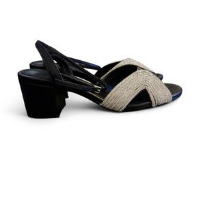 Schutz Hattie Mid Block Heel Sandals Black Rhinestone Strappy Size 11B NWT
